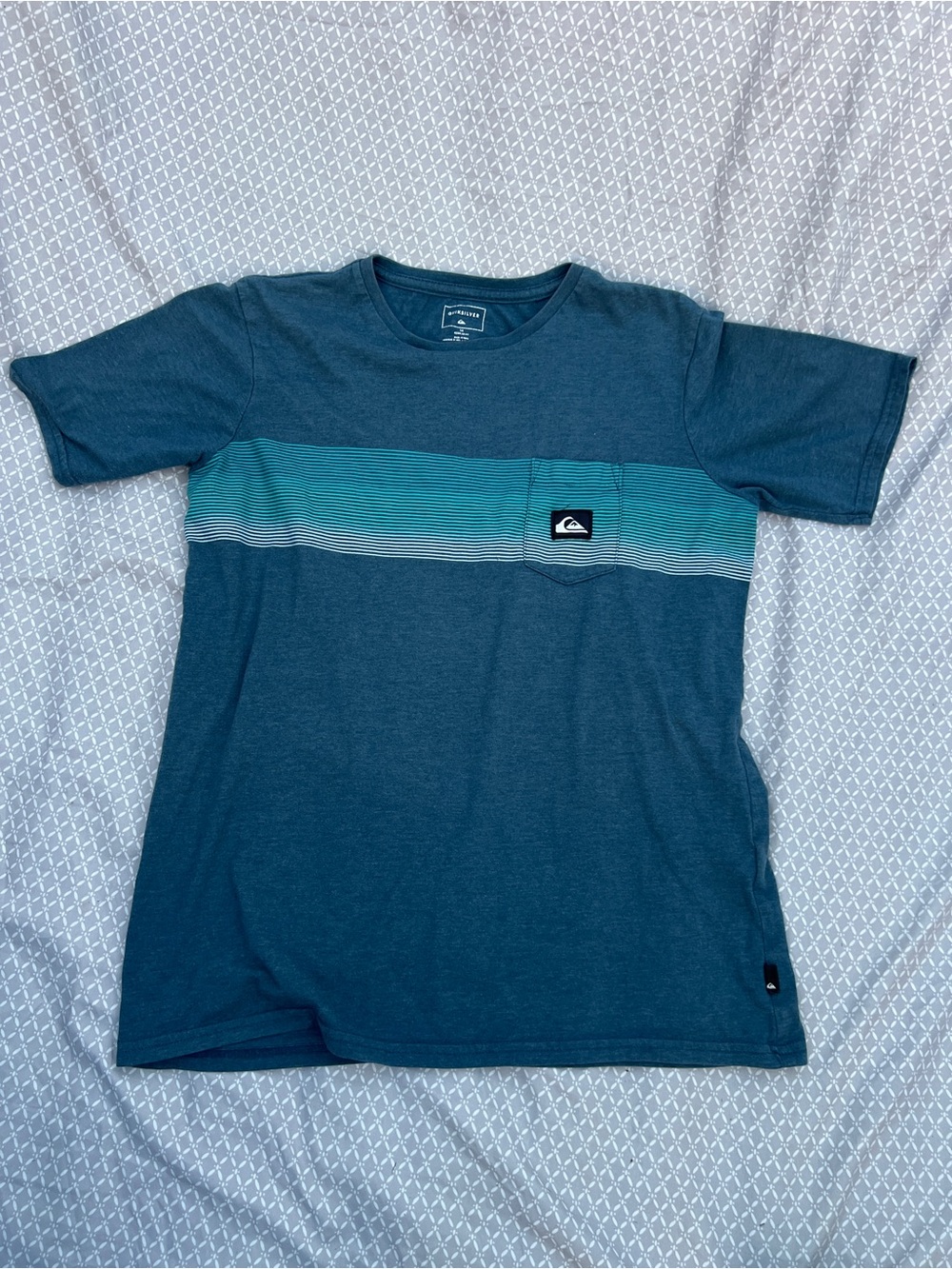 Quiksilver boys Teal & Aqua Horizontal Stripe Pocket Tee